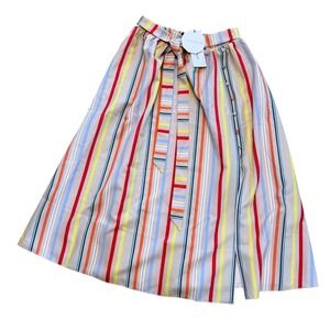 Little Mistress Multi Stripe Midi Skirt High Waist Tie Belt Size 12 NWT